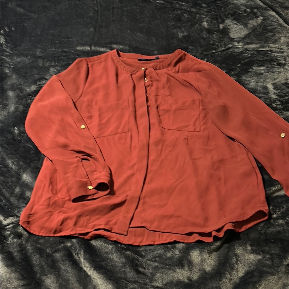Apt. 9 burgundy Boxy Blouse with Mandarin Collar